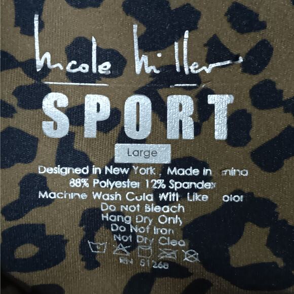 Nicole Miller Sport Leggings Size Large Black and Brown Animal Print High Rise - Picture 5 of 6